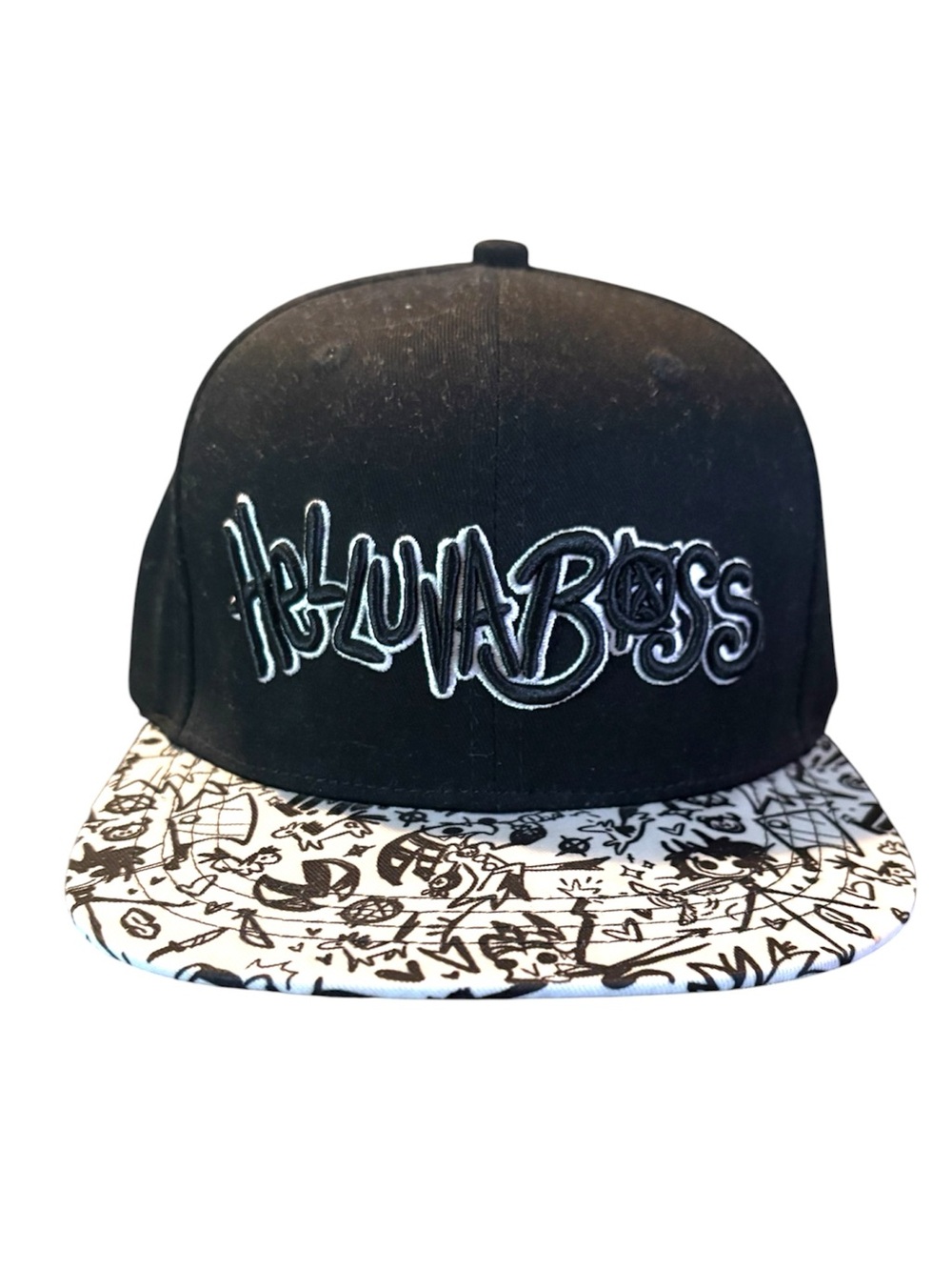 Helluva Boss Snapback Hat Black White Graphic Brim Adult Adjustable